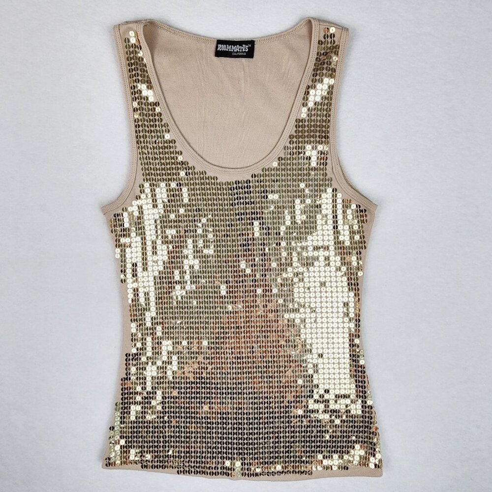 Roommates California Women's Sequin Tank Top Size M (estimated) Tan